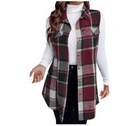 Celanisai Chaleco largo para mujer, elegante a cuadros, abrigo largo de franela sin mangas, chaleco ligero de lana larga, chaqueta de entretiempo para mujer, chaleco de entretiempo para mujer, cómodo