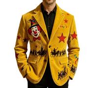 Celanisai Chaqueta de pana para hombre con estampado divertido de payaso y botones para carnaval, multicolor, para festivales, rave, elegante, disfraz de carnaval, T amarillo., M