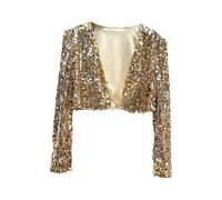 Celanisai Chaqueta para mujer corta brillante, cardigan con lentejuelas, bolero, tops, saco brillante, dorado, crop top, chaqueta de motociclista de manga larga, slim fit, chaqueta bomber, bolero