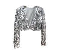 Celanisai Chaqueta para mujer corta brillante, cardigan con lentejuelas, bolero, tops, saco con brillo, dorado, crop top, chaqueta de motociclista de manga larga, slim fit, chaqueta bomber ajustada