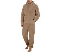 Celanisai Mono de invierno para hombre, cálido, mullido, pijama, mono de peluche, de forro polar, de una pieza, suave, de cuerpo entero, térmico, cálido, O Café., XL