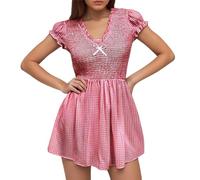 Celanisai Mono de mujer a cuadros sexy y elegante, con fruncido Y2k, mono corto con pajarita de punto, mono para mujer, ligero, cómodo, manga corta, cuello en V, minipelele boho