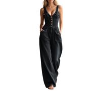 Celanisai Mono vaquero para mujer, mono vaquero de verano, manga larga, hombros descubiertos, de una pieza, pierna ancha, vintage, desgastado, vaquero, largo, recto, traje de pantalón, informal, con