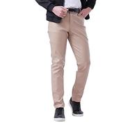 Celanisai Pantalones de piel sintética para hombre, ajustados, largos, elásticos, ajustados, de piel sintética, elásticos, cintura media, aspecto mojado, pantalones de motorista, O Khaki, 3XL
