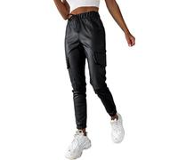 Celanisai Pantalones deportivos de cuero sintético para mujer, pantalones de piel sintética, 7/8, pantalones largos para correr con un cordón, pantalones de cuero de PU, ropa de calle, leggins