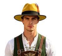 Celanisai Sombrero de protección con pluma, para mujer y hombre, sombrero de traje regional bávaro, para fiesta de cerveza, sombrero de cazador, ala ancha, sombrero de fieltro, tradicional, retro
