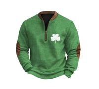 Celanisai St Patrick's Sudadera con capucha para hombre sin abultamiento verde 1/4 cremalleras suéter de trabajo holgado Y2k camisas de manga larga Saint Pat's Day Print Tops para ropa de festival de
