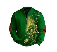 Celanisai St Patrick's Sudadera con capucha para hombre sin abultamiento verde 1/4 cremalleras suéter de trabajo holgado Y2k camisas de manga larga Saint Pat's Day Print Tops para ropa de festival de