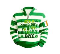 Celanisai St Patrick's Sudadera con capucha para hombre sin abultamiento verde 1/4 cremalleras suéter de trabajo holgado Y2k camisas de manga larga Saint Pat's Day Print Tops para ropa de festival de