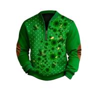 Celanisai St Patrick's Sudadera con capucha para hombre sin abultamiento verde 1/4 cremalleras suéter de trabajo holgado Y2k camisas de manga larga Saint Pat's Day Print Tops para ropa de festival de