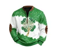 Celanisai St Patrick's Sudadera con capucha para hombre sin abultamiento verde 1/4 cremalleras suéter de trabajo holgado Y2k camisas de manga larga Saint Pat's Day Print Tops para ropa de festival de
