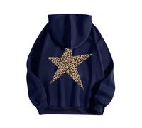 Celanisai Star Graphic Hoodies Damen Oversized Y2k Leopard Print Hoodie Sternendruck Lässiger Kapuzenpulli Hoody Tops Loose Fit Top Baggy bequem Vielseitige Sweatshirt, O azul., L