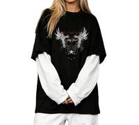 Celanisai Sudadera gótica para mujer Y2K de manga larga, camiseta emo grunge vintage vintage ropa de calle para chica con impresión gráfica jersey de los años 90 Anime Academia Baggy Top Casual Femboy