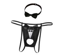 Celanisai Traje de mayordomo sexy para hombre, divertido y transparente, tanga, cintura baja, bikini, bragas con bolsa a granel con mensaje en alemán para hombres, mini bragas para adultos, ropa de
