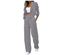 Celanisai Traje de pantalón para mujer, elegante, a rayas, negocios, boda, 2 piezas, blazer corto con cuello de solapa, pantalones largos, cintura alta, festivo, a rayas, traje de ocio, trajes