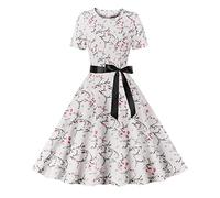 Celanisai Vestido de cóctel para mujer, estilo vintage, retro, con lunares de los años 50, manga corta, estilo rockabilly, vestido de cóctel, fiesta, formal, baile de graduación, vestido de noche, Z3