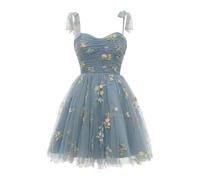 Celanisai Vestido de fiesta para mujer, con bordado floral, corto, elegante, vestido de noche, tirantes delgados, de tul, vintage, elegante, vestido de fiesta, corte ajustado, vestido de baile de