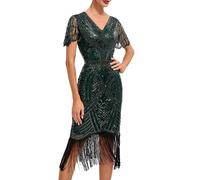 Celanisai - Vestido de mujer estilo años 20 con flecos, vestido de noche con mangas cortas, paillettes, ideal para fiestas temáticas Gatsby, cocktail, flapper, Halloween, carnaval, traje de baile, O