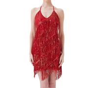 Celanisai Vestido de noche de los años 20 para mujer, vestido de baile de graduación, vestido de lentejuelas con flecos, vestido sin mangas, formal, vestido de gala, vestido de cóctel, O rojo., L