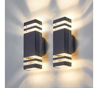 CELAVY LED Aplique de pared exterior - Lote de 2 lámparas para exterior, IP65, impermeable, lámpara de pared exterior, 3000 K Up Down Iluminación de pared exterior GU10 Aluminio, antracita gris