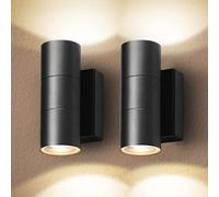 CELAVY LED Aplique Pared Exterior 3000K Blanco Cálido, 2 Piezas Aplique de Exterior Impermeable IP65 Lampara Exterior Pared GU10 Aluminio, Luz Exterior Pared para Terraza Entrada Balcón Garaje, Negro