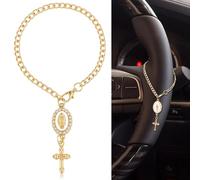 Celblisora Colgante de corona de rosario para volante, cruz colgante, decoración de automóvil, retrovisor, rosario de auto para protección automovilística, decoración con amuleto