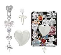 Celblisora Juego de abalorios blancos para Kindle, incluye tapón antipolvo tipo C/USB C, soporte de agarre de corazón, llaveros brillantes con gancho para Kindle Paperwhite 11ª 12ª generación