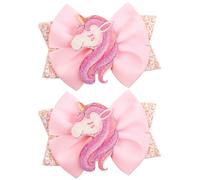Celblisora Lazos para el pelo de unicornio con purpurina para niñas, 2 unidades de lazos de unicornio rosa brillante, pinzas para el pelo de cocodrilo, accesorios para el pelo para niños pequeños