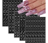Celblisora Plantillas para uñas con aerógrafo, 5 hojas, mariposa, corazón, estrella, lazo, diseño francés, plantilla hueca para mujer, DIY manicura y arte de uñas