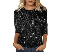 Celebra el ambiente de carnaval con camisetas casuales de manga larga de moda para mujer, Negro , L