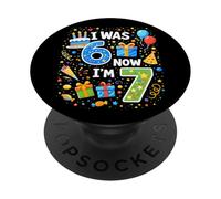 Celebración Colorida de Fiesta de cumpleaños con Texto en inglés I Was 6 Now I'm 7 Kids PopSockets PopGrip Adhesivo
