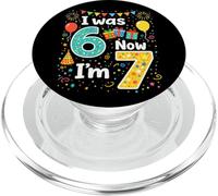 Celebración Colorida de Fiesta de cumpleaños con Texto en inglés I Was 6 Now I'm 7 Kids PopSockets PopGrip para MagSafe