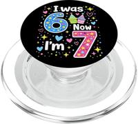 Celebración Colorida de Fiesta de cumpleaños con Texto en inglés I Was 6 Now I'm 7 Kids PopSockets PopGrip para MagSafe