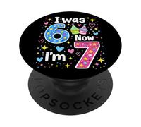 Celebración Colorida de Fiesta de cumpleaños con Texto en inglés I Was 6 Now I'm 7 Kids PopSockets PopGrip Adhesivo