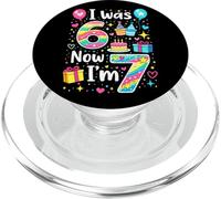Celebración Colorida de Fiesta de cumpleaños con Texto en inglés I Was 6 Now I'm 7 Kids PopSockets PopGrip para MagSafe