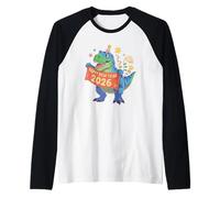 Celebración de Año Nuevo Dinosaurio 2026 Feliz Fiesta T-Rex Camiseta Manga Raglan