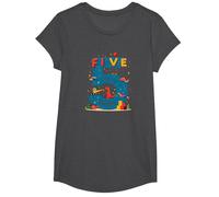 Celebración de cumpleaños de Five Years of Awesome: Dino Adventure Camiseta, Niñas, Jaspeado Oscuro, XS