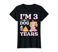 Celebración de Fiesta de cumpleaños con Texto en inglés I'm 3 In Dog Years Camiseta gráfica económica, Mujer, Negro, S
