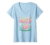 Celebración de Halloween Espeluznante y Divertida de Monster Mash It Up Camiseta Cuello V, Mujer, Azul Bebé, S