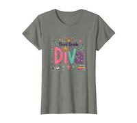 Celebración de la Escuela Crown Star de Tercer Grado Camiseta, Mujer, Verde Militar Jaspeado, XL