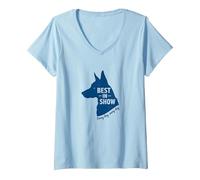 Celebración de Mascotas con Cita para Amantes de los Perros Best in Show Camiseta Cuello V, Mujer, Azul Bebé, L