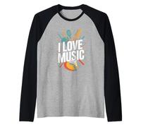 Celebración de sonido vibrante I Love Music Camiseta Manga Raglan