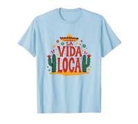 Celebración Mexicana La Vida Loca Fiesta Sombrero Cactus Camiseta, Hombre, Azul Bebé, 3XL
