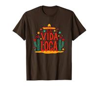 Celebración Mexicana La Vida Loca Fiesta Sombrero Cactus Camiseta, Hombre, Marrón, 3XL