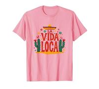 Celebración Mexicana La Vida Loca Fiesta Sombrero Cactus Camiseta, Hombre, Rosado, 3XL