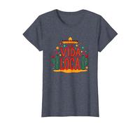 Celebración Mexicana La Vida Loca Fiesta Sombrero Cactus Camiseta, Mujer, Azul Jaspeado, 3XL