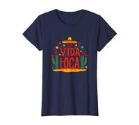 Celebración Mexicana La Vida Loca Fiesta Sombrero Cactus Camiseta, Mujer, Azul Marino, 3XL