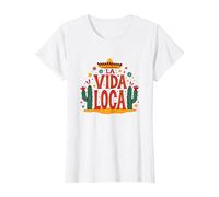 Celebración Mexicana La Vida Loca Fiesta Sombrero Cactus Camiseta, Mujer, Blanco, XL