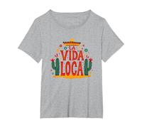 Celebración Mexicana La Vida Loca Fiesta Sombrero Cactus Camiseta, Mujer Tallas Grandes, Gris Jaspeado, 4XL Grande