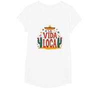 Celebración Mexicana La Vida Loca Fiesta Sombrero Cactus Camiseta, Niñas, Blanco, Grande